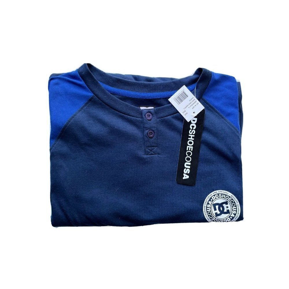DC shoes Men's Classic Light weight Long Sleeve Henley Shirt Top M Black Iris - Picture 3 of 11